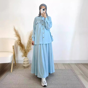 Ensemble chemise et jupe décontractés pour femme, coupe ample, manches longues, couleur unie vert paon et bleu ciel, tailles S, M, L, XL, XXL, élégant pour le quotidien - Product Image 4