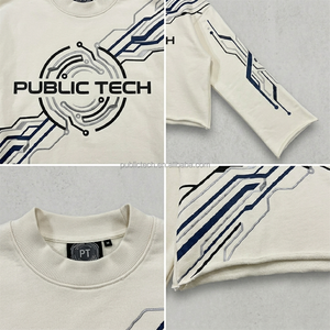 เสื้อยืดแขนยาวครอปปักลาย OEM Custom Techwear คอเต่าชายเสื้อปลายแขนแบบดิบ สไตล์สตรีทแวร์ - Product Image 2