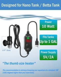 مدفأة غاطسة 10 واط ، مدفأة بلاستيكية فاخرة تعمل بمنفذ USB 5 فولت/2 أ ، مدفأة بيتا لحوض الأسماك الصغيرة لغرف المعيشة - Product Image 3