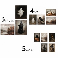 Lot de 12 tableaux décoratifs vintage d'Halloween sur toile, motifs animaux et fantômes (Citrouille, Hibou, Corbeau, Chat Noir), pour décoration intérieure