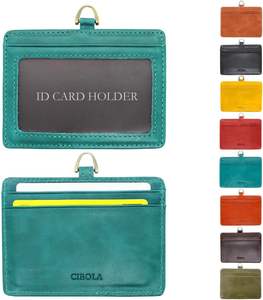 <span class=keywords><strong>CIBOLA</strong></span> Tarjetero de Cuero Genuino de Lujo, Doble Cara, con Etiqueta Transparente para Nombre, 2 Bolsillos, Cierre de Cremallera (Estilo Moderno Retro) - Product Image 1