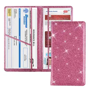 Crystal Car Insurance Policy Cover Card Holder Girls Wallet PU Leather Driver's License Document Bag