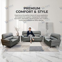 Ensemble de canapés de bureau en cuir véritable - Éponge haute densité - Pieds en acier laminé à froid - Design moderne - Utilisation commerciale - Salon - Hôtel