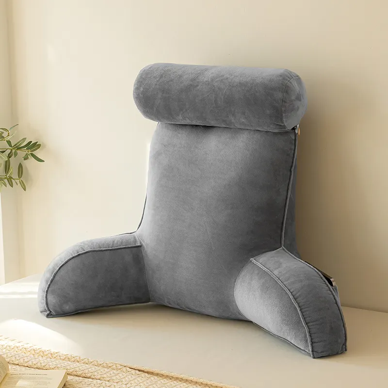 Bantal penyangga punggung suami dewasa, produk baru untuk duduk di tempat tidur membaca bantal dengan lengan dan saku