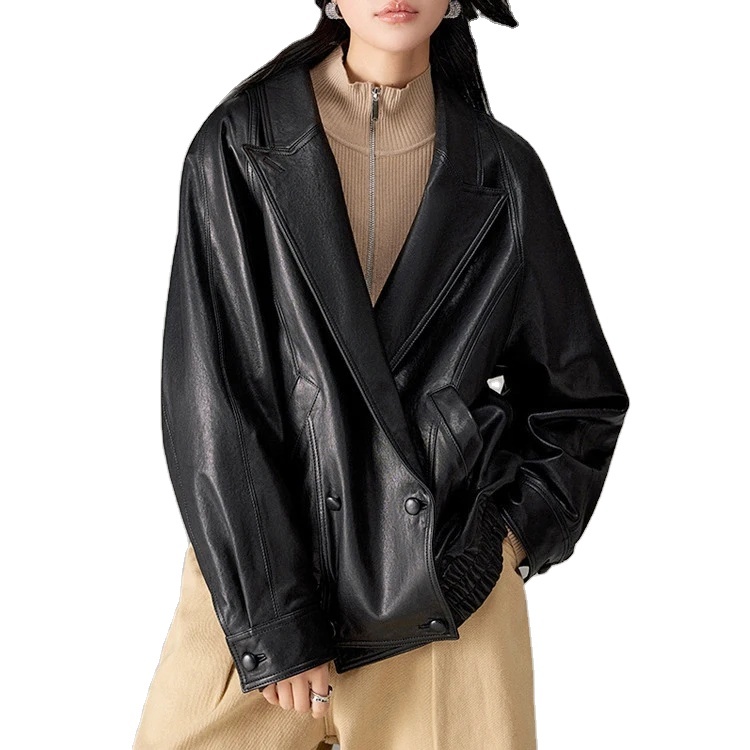 3254 Latest Design High Grade Sheep Leather Material Lapel Loose Cool Motorcycle Leather Jackets for Women