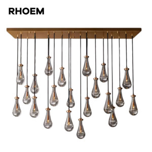 Lampadario RHOEM a Gocce di Pioggia in Vetro Soffiato a Mano, con Canopia in Ottone Massiccio, 110V-240V, Personalizzabile - Product Image 1