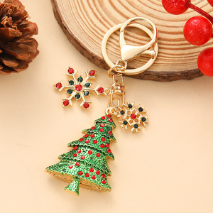Christmas Rhinestone Keychain Bell Wreath Tree <b>Reindeer</b> Snowflake Alloy Key Ring Car Bag Pendant <b>Xmas</b> Holiday Gift Wholesale - Product Image 4