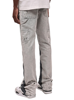 Pantalon de travail en jean tissé respirant pour homme, style hip-hop, taille mi-haute, extensible, avec patchs et coupe évasée, service ODM/OEM personnalisé