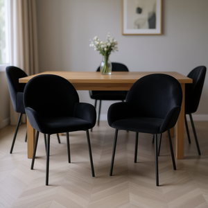 Sedie da Pranzo in Velluto Nero Moderne Imbottite con Gambe in Metallo Arredamento per la Casa - Product Image 3