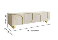 Meuble TV blanc moderne en bois 4 portes avec 2 étagères Console multimédia pour téléviseurs jusqu'à 85"