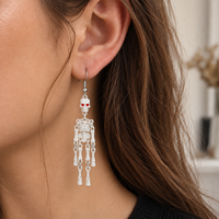 Boucles d'oreilles pendantes squelette gothique en gros, ton or antique, noir et blanc, en alliage de zinc, bijoux punk pour femmes, Halloween