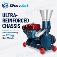 Machine à granulés d'aliments pour animaux GenJet 9KL-210 Diesel 18HP 200-300 Kg/h avec matrice plate de 198 mm et 2 rouleaux pour l'alimentation des volailles et du bétail