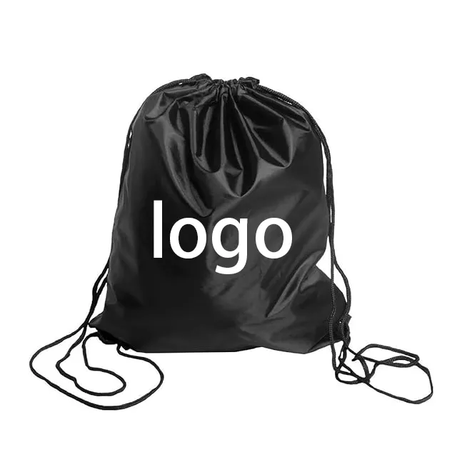 Wholesale Fitness Family Travel Organizer Folding Sports Nylon Backpack recycled Polyester Drawstring Bag Cheap Black