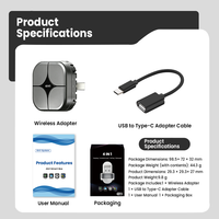Adaptador Inalámbrico 4 en 1 para CarPlay, Android Auto, AirPlay y Mirror Link, Conexión Rápida y Estable, Instalación USB OEM para Automóvil