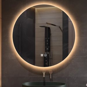 Espejo <span class=keywords><strong>de</strong></span> <span class=keywords><strong>Baño</strong></span> Redondo Moderno e Inteligente con Iluminación LED, Montado en la Pared, <span class=keywords><strong>Antivaho</strong></span>, con Pantalla Táctil, para Salón y Hotel - Product Image 1