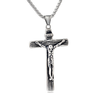 <b>Cross</b> Redemption Titanium Steel Pendant 39mm Vintage Distressed Black Stainless Steel Necklace For Religious Ceremonies Daily - Product Image 1