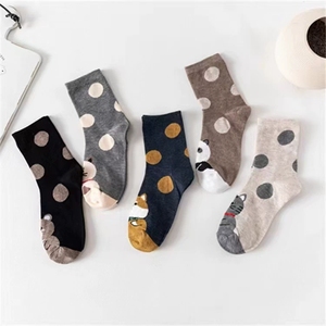 5-Màu Sắc Phim Hoạt Hình Vật Nuôi Mèo Jacquard <span class=keywords><strong>Polyester</strong></span> Bông Vớ Phụ Nữ Phong Cách Ưa Thích Động Vật Con Chó Mid-Bê Vớ - Product Image 6