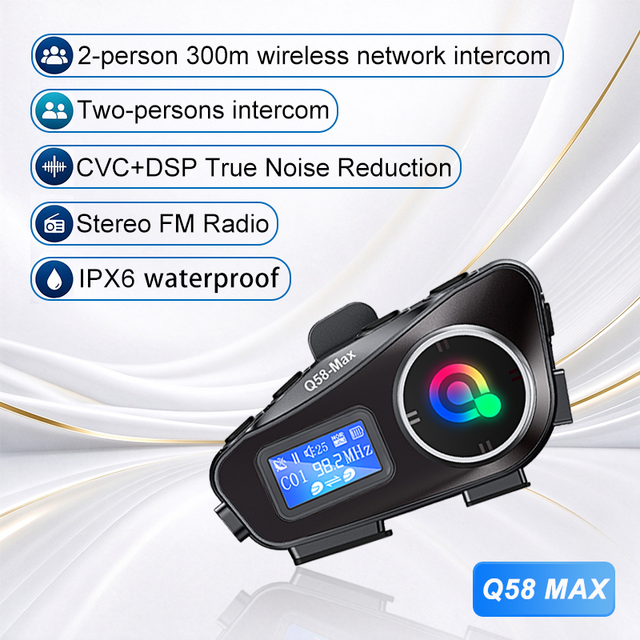 New Q58 Max ABS Clear Voice Music Share Wireless for Intercom Headset with 10M Range for Motorcycle Helmets
