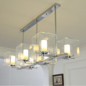 6-Light Rectangular Chandelier With D-Type Glass Shade Led Pendant Light For Dining Room Or Hotel Reception - Product Image 1