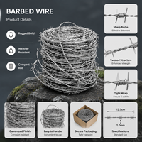 Fil barbelé galvanisé pour usage agricole, bobine en acier à 4 points, double torsion, clôture durable, robuste, longue durée de vie, qualité champêtre, type périmétrique