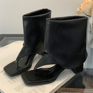 Women's 2026 Thick Heel Short Boots with Square Toe Autumn and Winter Lace-up High Heels Sexy Flip Flops <b>Shoes</b> - Product Image 2