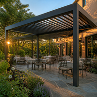 Pergola en aluminium Jiake avec toit à lames motorisées et éclairage LED, pour restaurant extérieur, jardin, terrasse, usage commercial
