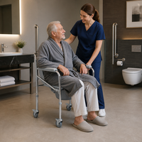 Fauteuil roulant de toilette et de douche pour hôpital, avec seau amovible, siège rembourré imperméable, quatre roues, équipement médical