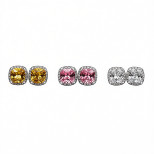 Boucles d'oreilles clous en citrine jaune E1048, serti géométrique, bijoux classiques en cristal pour femme - Product Image 1