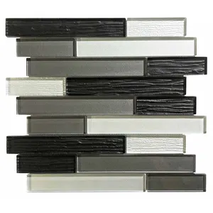 佛山CP马赛克现代设计波浪图案条马赛克瓷砖冷喷混合灰色玻璃马赛克