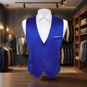 Gilet de Costume Homme en Satin Bleu Royal Uni, Col en V, Réversible, Coupe Slim, Décontracté, Idéal pour Cérémonie de Remise des Diplômes et Mariage - Product Image 3