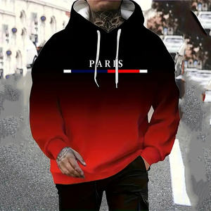 Sweat à capuche tricoté pour homme <span class=keywords><strong>PARIS</strong></span>, imprimé numérique, décontracté, confortable, extensible, avec cordon de serrage et poche tendance - Product Image 4