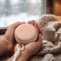 Chauffe-mains portable rechargeable par USB et miroir de maquillage avec protection contre la surchauffe, utilisation domestique et extérieure, rose