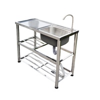 Évier de cuisine commercial autoportant en acier inoxydable avec égouttoir, cuve simple, évier 3 couches 1000*600*800MM pour garage, buanderie, laboratoire