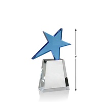 Trophée étoile en cristal bleu personnalisé, gravure en gros, plaque en cristal, trophée en verre