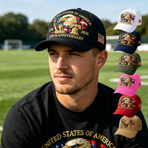 Gorra de béisbol 2026 nueva con logo bordado, visera curva, parte superior suave, 6 paneles, gorra plana de PVC, protección solar, edición 250 Aniversario EE. UU., directo de fábrica. - Product Image 1