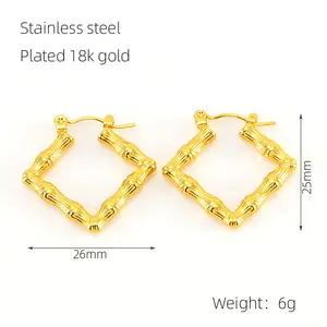 HP Bamboo Earrings Gold Plated U Shape Unique Stainless Steel Earrings Gold Plated Earrings Wholesale
