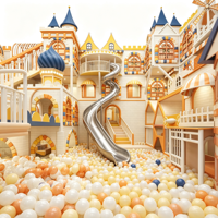 Aire de jeux intérieure pour enfants sur le thème du château européen, avec piscine à balles, toboggan en spirale et trampoline pour centre commercial