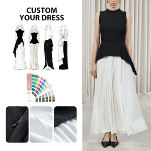 Customizzazione del marchio elegante grazioso abito stile francese per <span class=keywords><strong>le</strong></span> donne nero & bianco Patchwork plissettato abito lungo Casual - Product Image 1