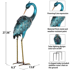 Özel mavi balıkçıl Metal kuşlar Yard sanat muhteşem vinç bahçe heykeli ile açık güneş işıkları gölet çim veranda dekor - Product Image 2