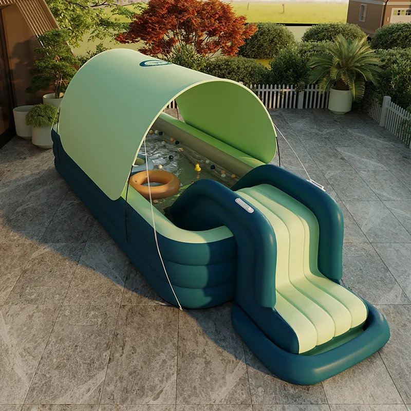 थोक गेंडा बच्चों के लिए स्लाइड के साथ inflatable परिवार तैराकी नाव पूल