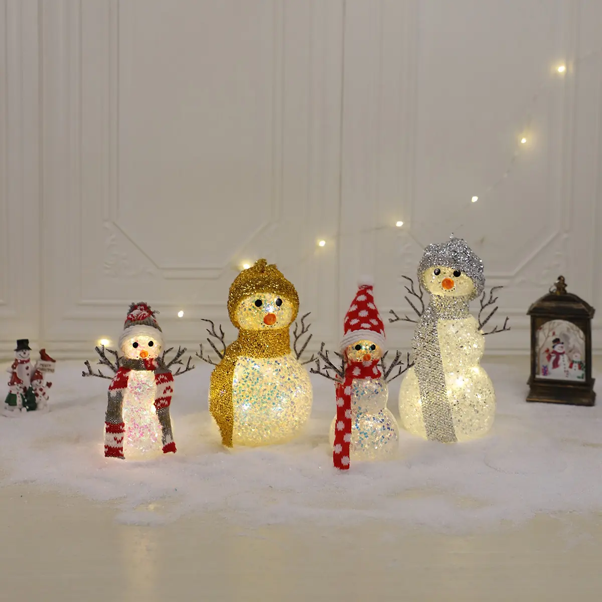 Christmas Vintage Cheap Glass Christmas Ornaments 3d Figurines Snowman Lighted Decorations Assorted