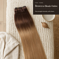 Extensions de cheveux humains lisses ombrées brun chaud avec pointes blond clair pour la formation en académie de beauté