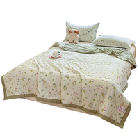 Parure de lit d'été rayée motif chiot mignon - Literie douce en gaze double couche pour enfants, couette respirante et légère