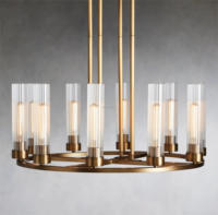 Tubo de vidrio de granja dorado 10 Luces candelabros de rueda de vagón accesorio de lujo redondo iluminación colgante de techo para comedor sala de estar