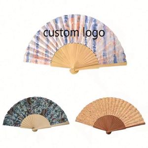 Custom Designed Durable Fabric Wooden Folding <b>Handheld</b> <b>Fan</b> Folk Art Style Painted on Bamboo Material - Product Image 3
