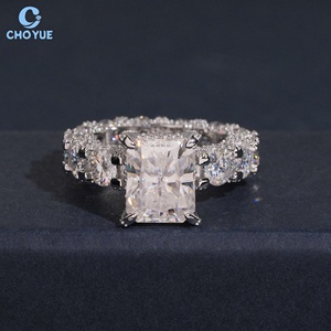 Radiant Cut Moissanite Engagement <b>Ring</b> 925 <b>Silver</b> Rhodium Plated Pave Setting Women's Luxury Wedding Band OCT <b>Eternity</b> <b>Ring</b> - Product Image 3