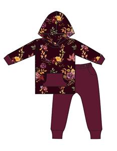 Qingli Oem Factory Price Custom Floral Printed Children Bamboo Long Sleeve Hoodies Set Jogger Tracksuit - Product Image 2