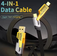 Câble de charge rapide USB Type-C vers Type-C 4-en-1 2M A50JJ avec conducteur en cuivre pur, charge PD 65W, gaine tressée en tissu 1M
