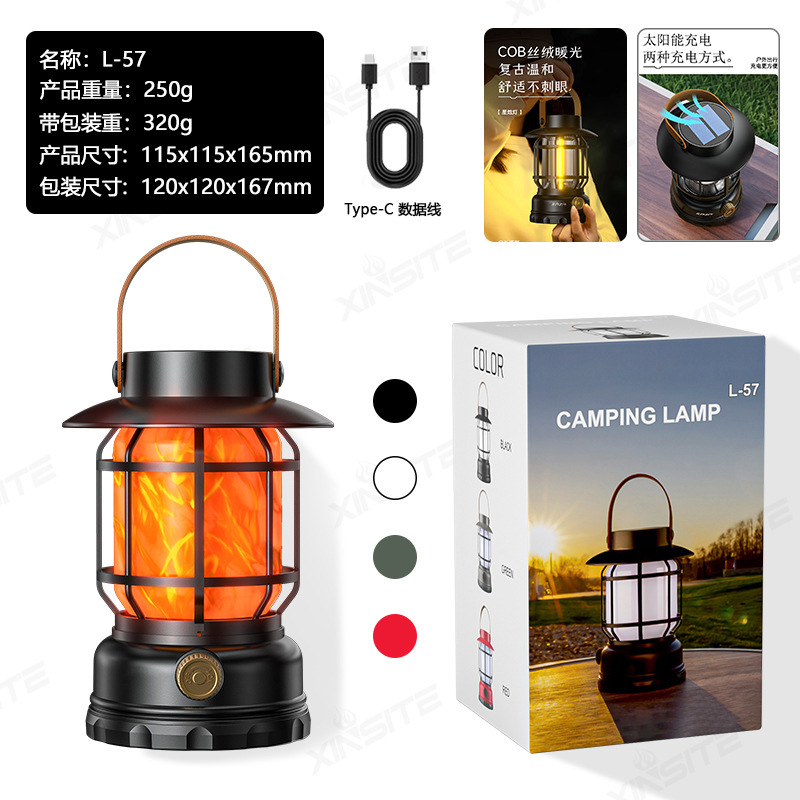 L57 Noir (Panneau Solaire Lumière Blanche Flamme)