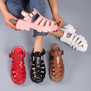 2025 New Foreign Trade Outdoor Roman <b>Sandals</b> Plus Size Thick Bottom Hollow Platform Woven Retro Baotou Summer Casual - Product Image 1